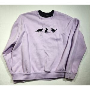 Country Store Womens 2X / 2TG Purple Cat Sweatshirt Fleece Crewneck Cozy Winter
